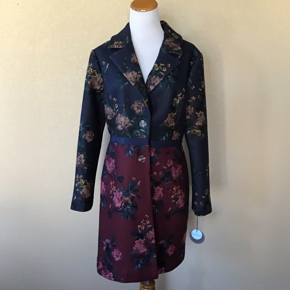 NWT Anthropologie Embroidered Floral Trench Coat Utility Jacket by Cartonnier M